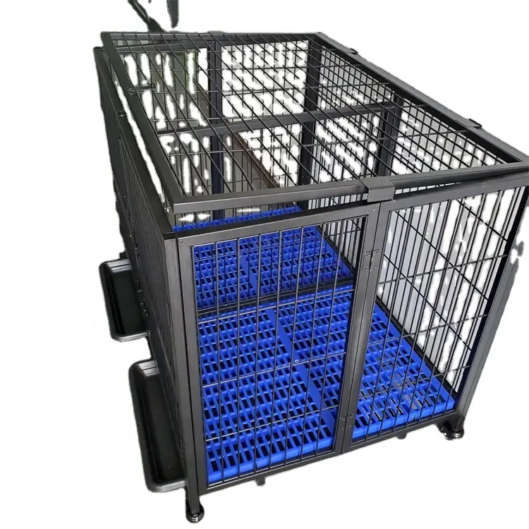 Niche pour chien robuste avec taille personnalisée, cage classique en fer noir à double porte pour chien, stocks d'usine, cage en fer