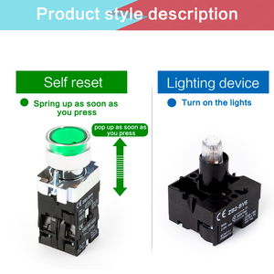 XB2 22mm anlık düğme anahtarı güç kaynağı ile LED ışık Start-Stop kendini sıfırlama yuvarlak düz kafa Symbal anahtarı - Product Image 4
