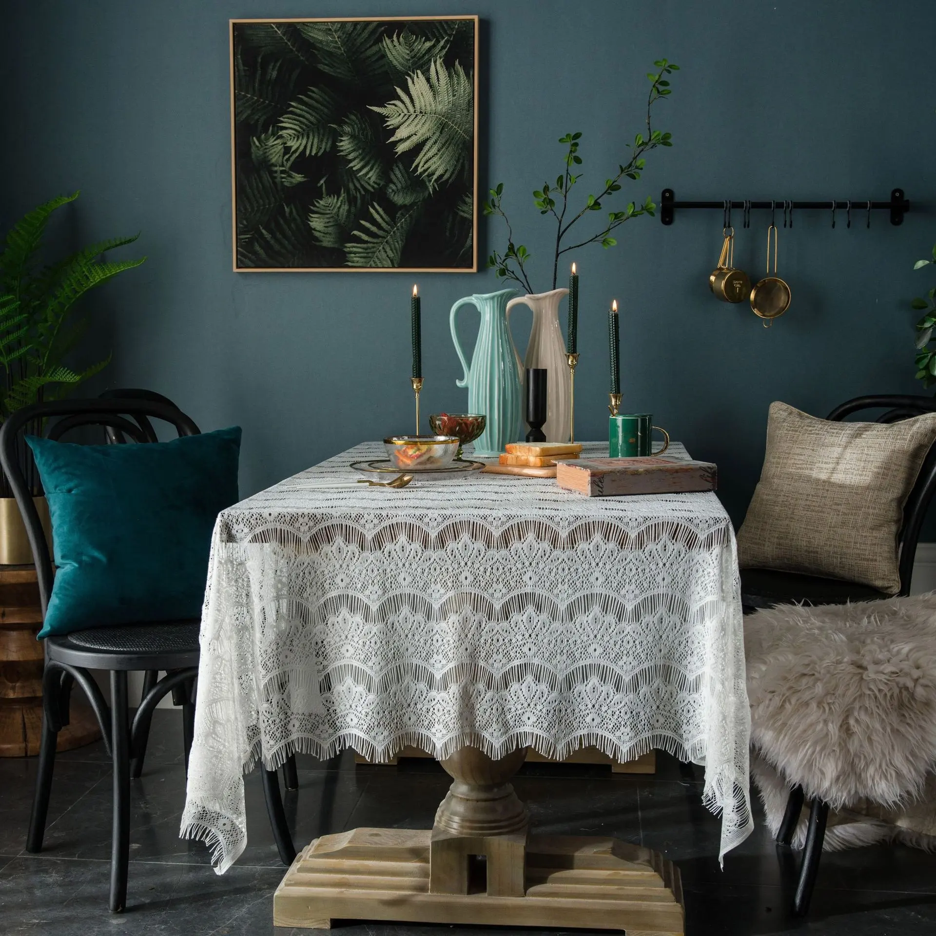 Toalha de mesa do país americano, toalha de mesa de café decorativa renda crochê