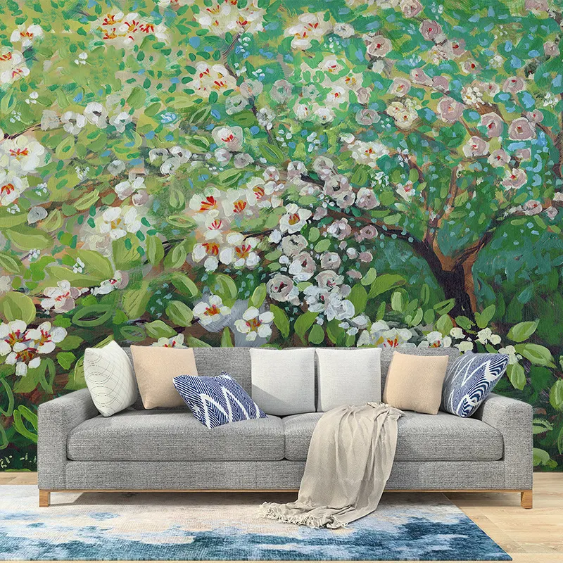 Ручная роспись яблоня абстрактное денежное дерево гостиная ТВ фон обои бесшовный диван обои настенная роспись