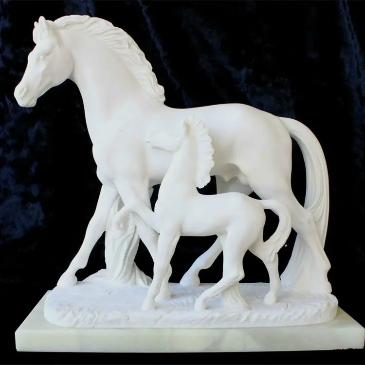 Outdoor Stone Animal Statue Life Size Hand Carving Marble Horse Statue for sale