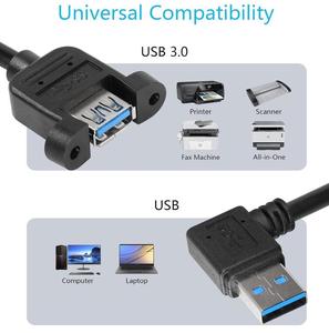 5Gbps CABLETOLINK 90 Degree Right Angle <strong>USB</strong> 3.0 Male to Female with Screw Hole Panel Mount for Data Transferring(L/<strong>R</strong>) - Product Image 3