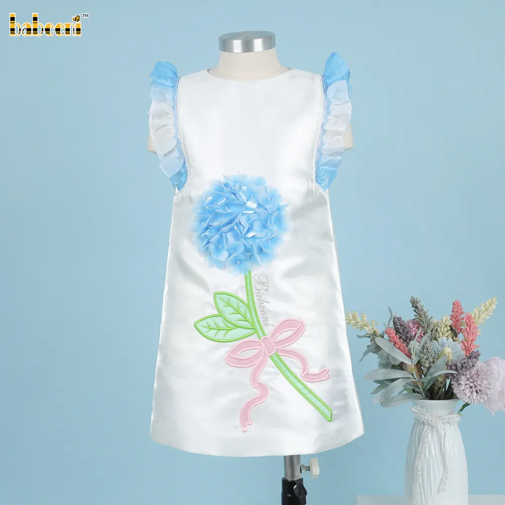 Vestido de flores de manga Ahumada a mano en blanco OEM ODM vestido de bebé ahumado para niños vestido de niña ahumado ropa para niños al por mayor-DR3796