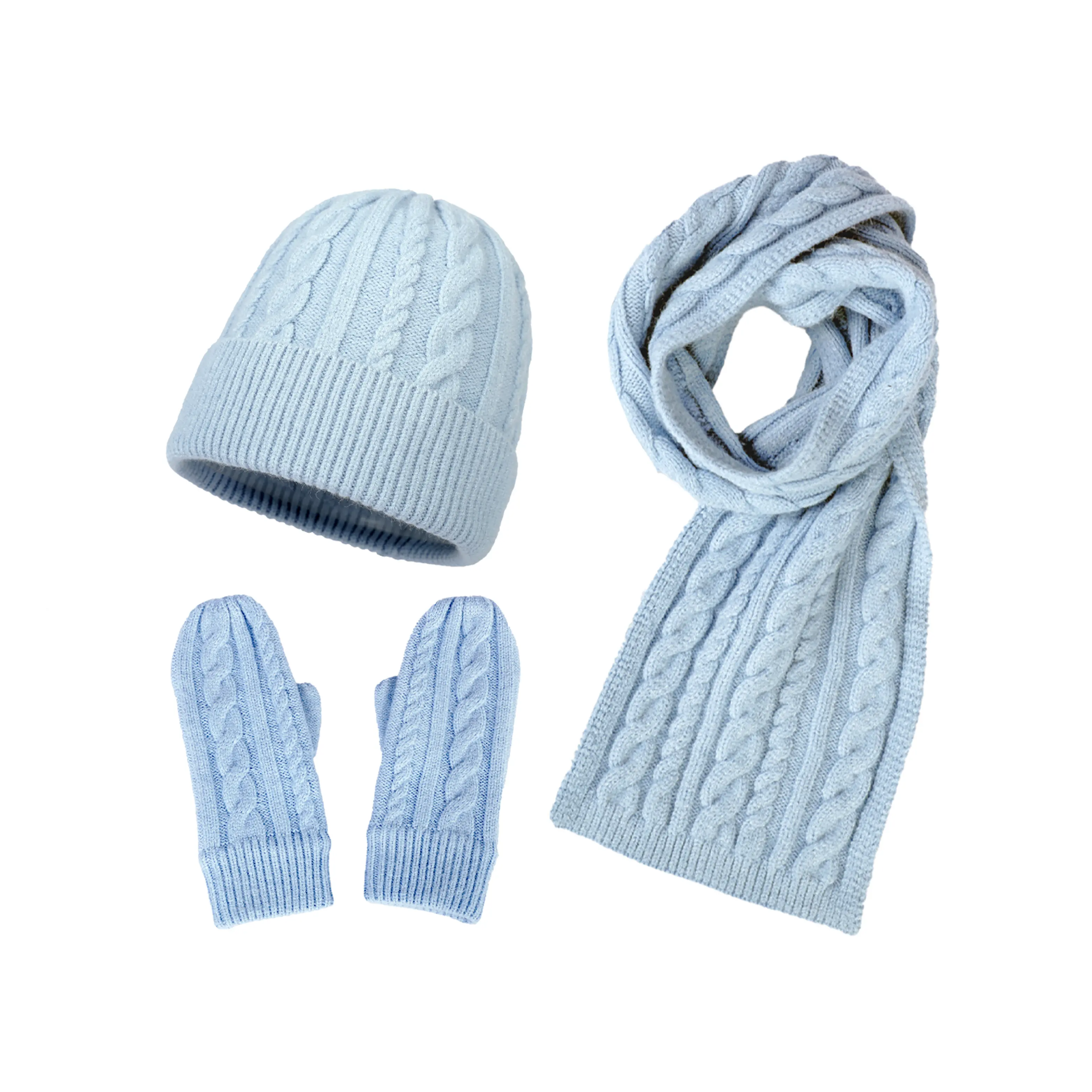 カスタムロゴファッションカジュアルソリッドビーニー帽子暖かい手袋スカーフ男性女性冬ビーニー帽子スカーフ3個セット