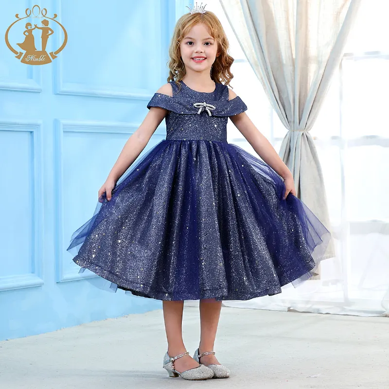 Vestidos de Fiesta de princesa para niñas pequeñas, traje Formal de lujo azul de 4 a 12 años, ropa de noche para bebés