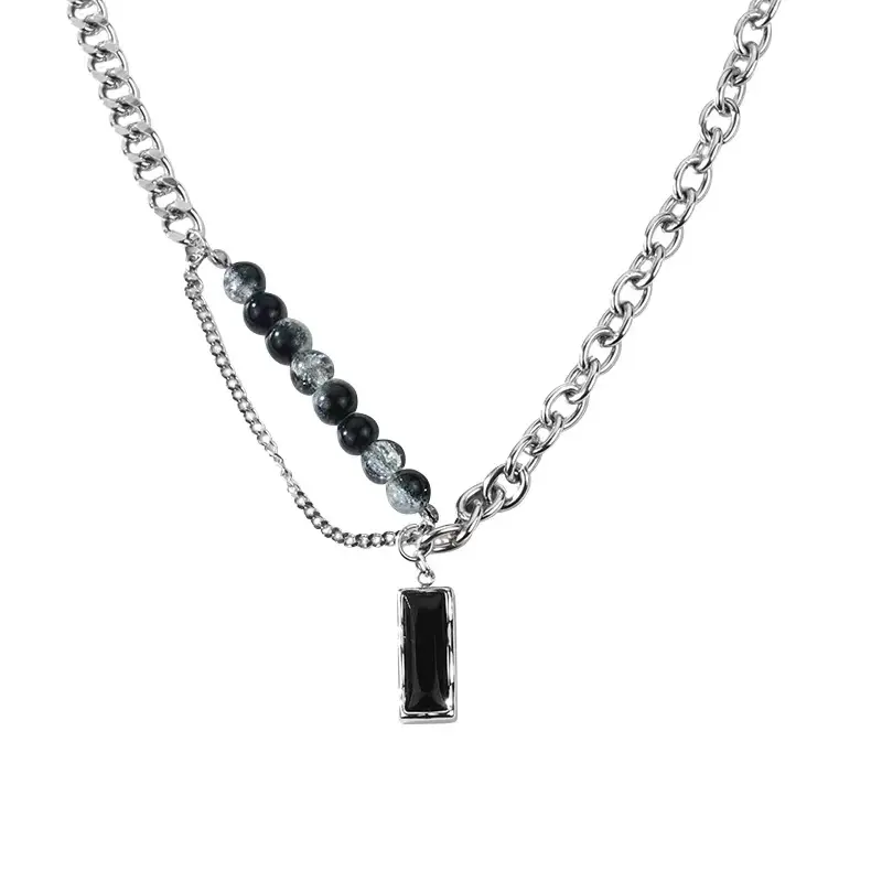 Collier d'épissage de pierres précieuses noires avec un design original, pendentif de niche pour chaîne de chandail de marque à la mode masculine pour femme