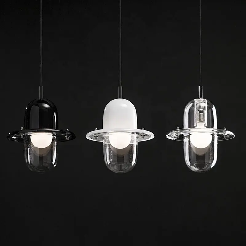 Lámpara colgante de campana LED de diseño moderno, Base negra de cristal con cable, nórdica, decorativa, para decoración de casa y mesita de noche
