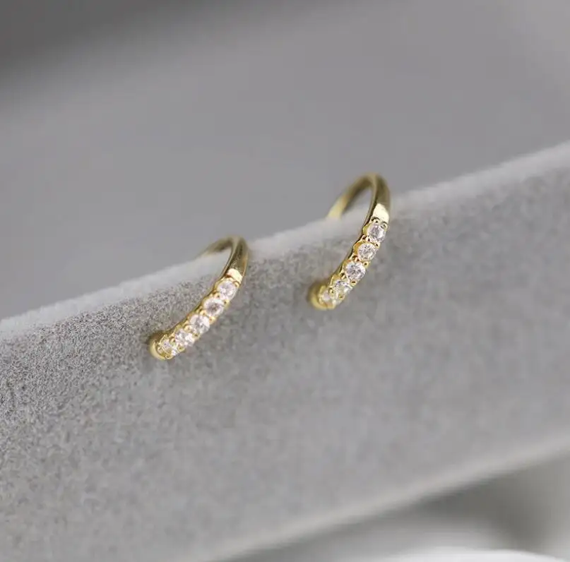 925 Silver Minimalist Dainty Gold Plated Crystal Ear Cuffs Sparkle Pave CZ Band Ear Cuff Earrings