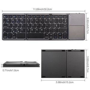 Teclado plegable inalámbrico con Bluetooth, dispositivo táctil recargable, Delgado, tres pliegues, para iPad, tableta y PC - Product Image 2