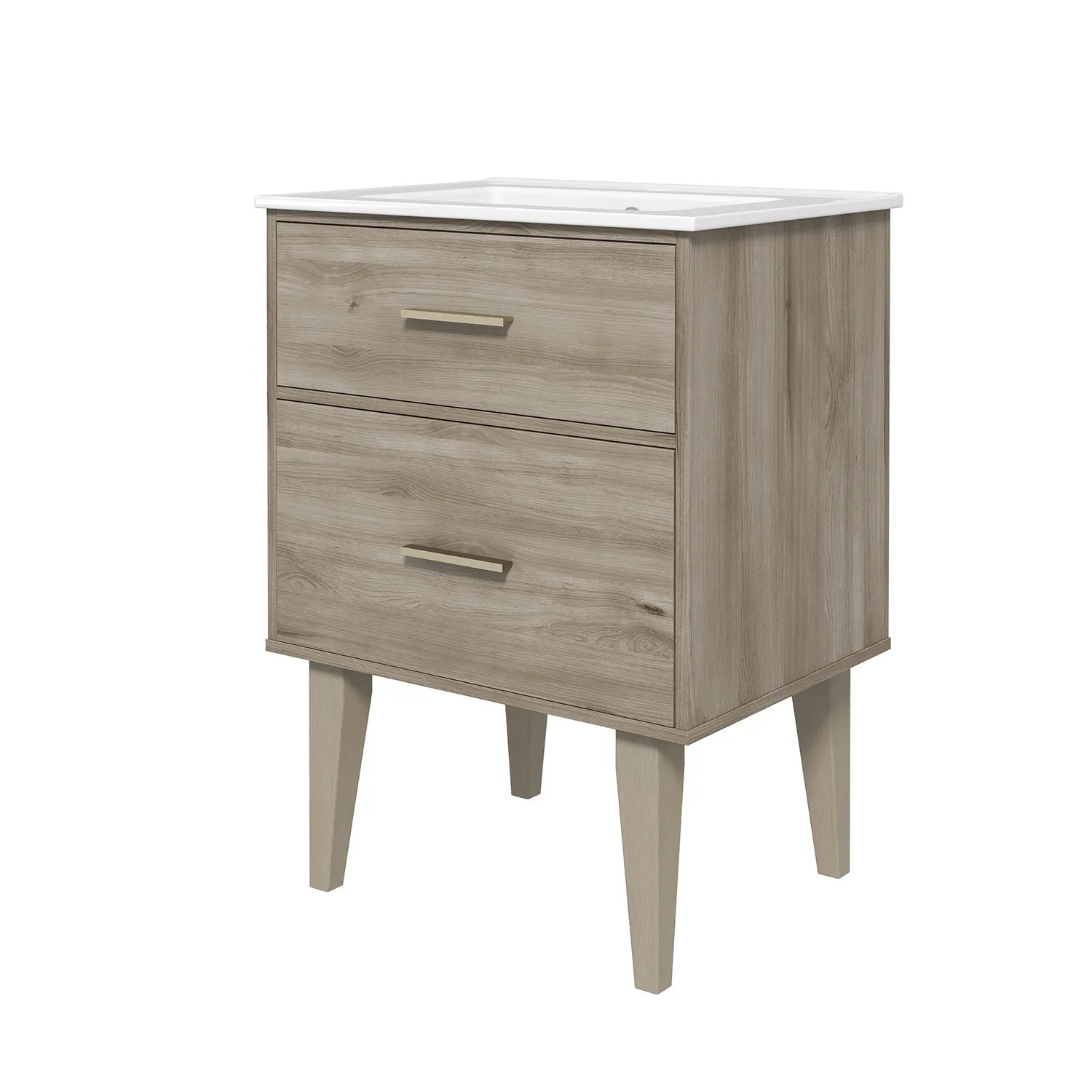 Juego de tocador de baño individual Argolis de 24 "con gabinete de madera maciza y fabricada para Baño