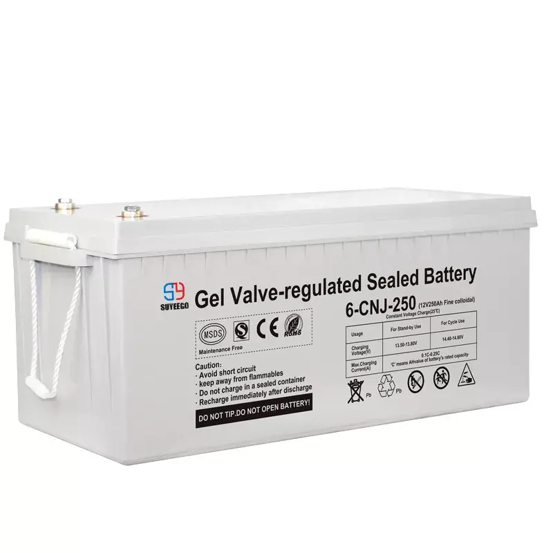 SUYEEGO 12V 200Ah 250Ah Batterie plomb-acide gel pour 6000 Life Circle Batterie de stockage solaire à cycle profond scellée pour système solaire