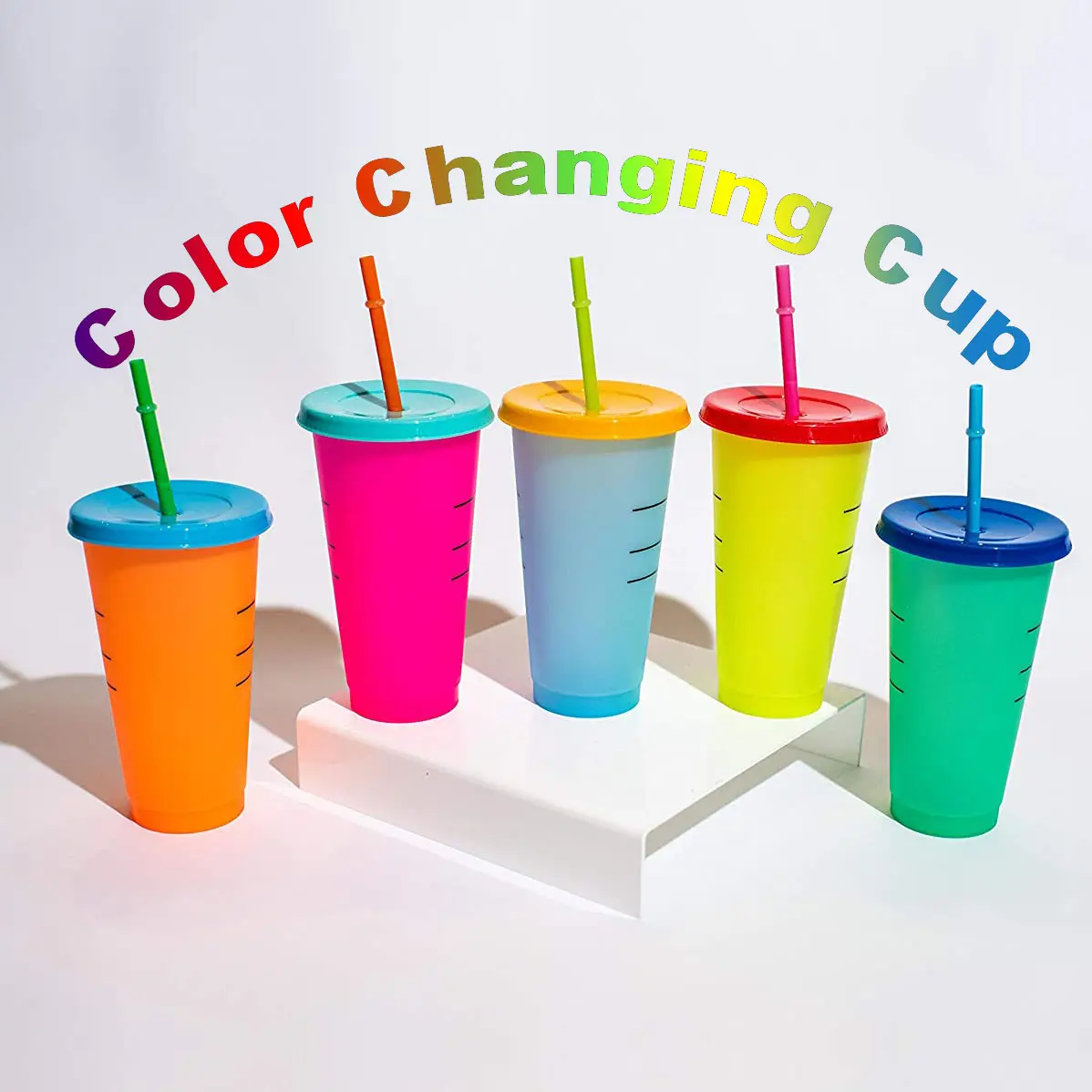 सीमित समय प्रस्ताव रंग बदलते कप Vasos डे Plastico Personalizados पुन: प्रयोज्य प्लास्टिक रंग बदलते कप ढक्कन के साथ