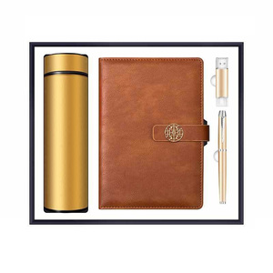 Promo Großhandel Business Luxus anpassbare PU Leder A5 <span class=keywords><strong>Notebook</strong></span> Geschenkset mit Stift, Thermo becher und USB