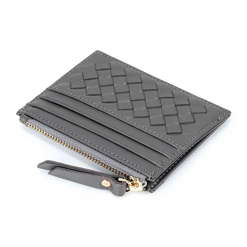 Custom Business Gift Stitch Woven Genuine Leather Pattern Wallet Luxury Private Credit Card Holder