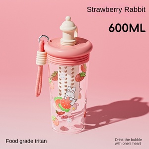 600ml Tritan nhựa dễ thương phim hoạt hình cốc rơm công suất lớn chai nước cầm tay cho trẻ em và người lớn mùa hè cốc nước trái cây - Product Image 5