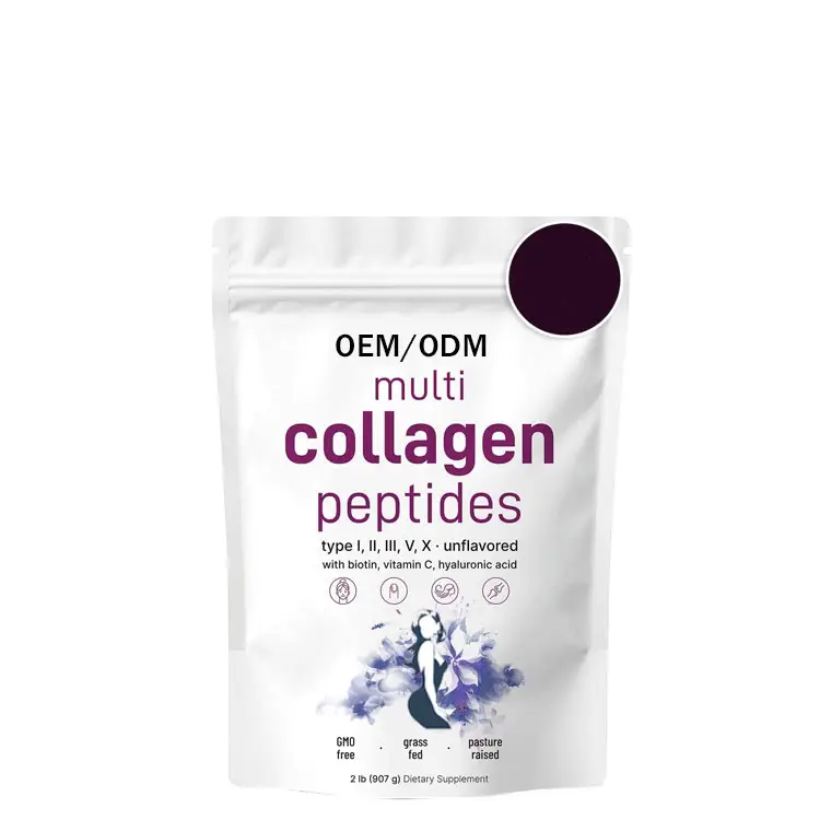 Polvo de péptidos de colágeno fácil de disolver, polvo de proteína de colágeno múltiple sin sabor no Gmo con vitamina C