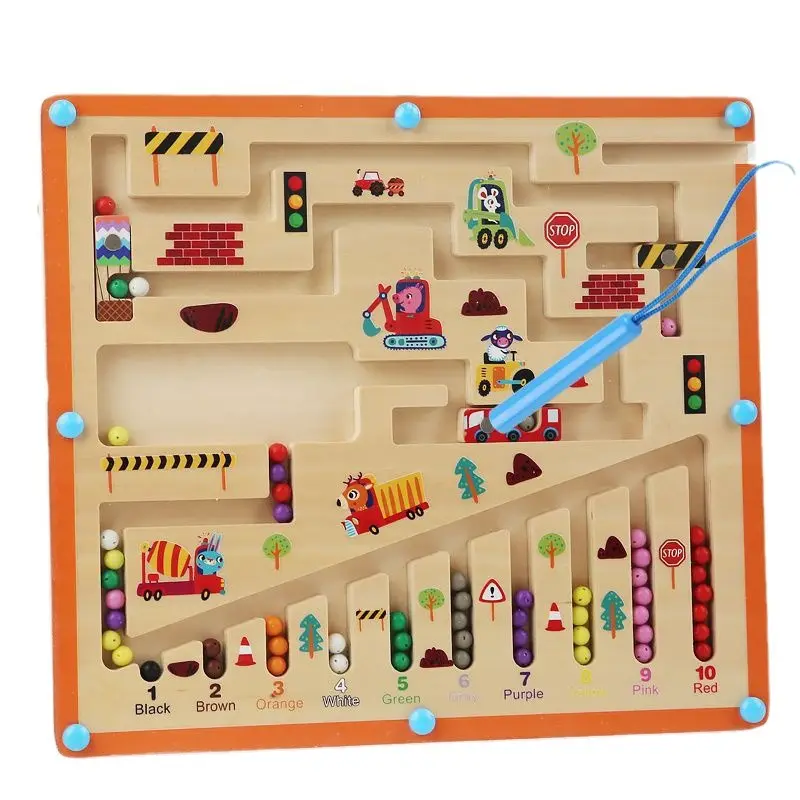 Giocattolo educativo con telaio in legno per bambini gioco di labirinto con perline magnetiche sviluppa la classificazione dei colori e il conteggio dei numeri