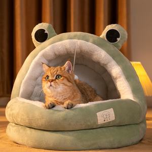 Cama de lujo para gatos, nido cálido y esponjoso semicerrado, juguete clásico en forma de rectángulo para interiores, cueva para mascotas, diseño novedoso, cartón embalado - Product Image 6
