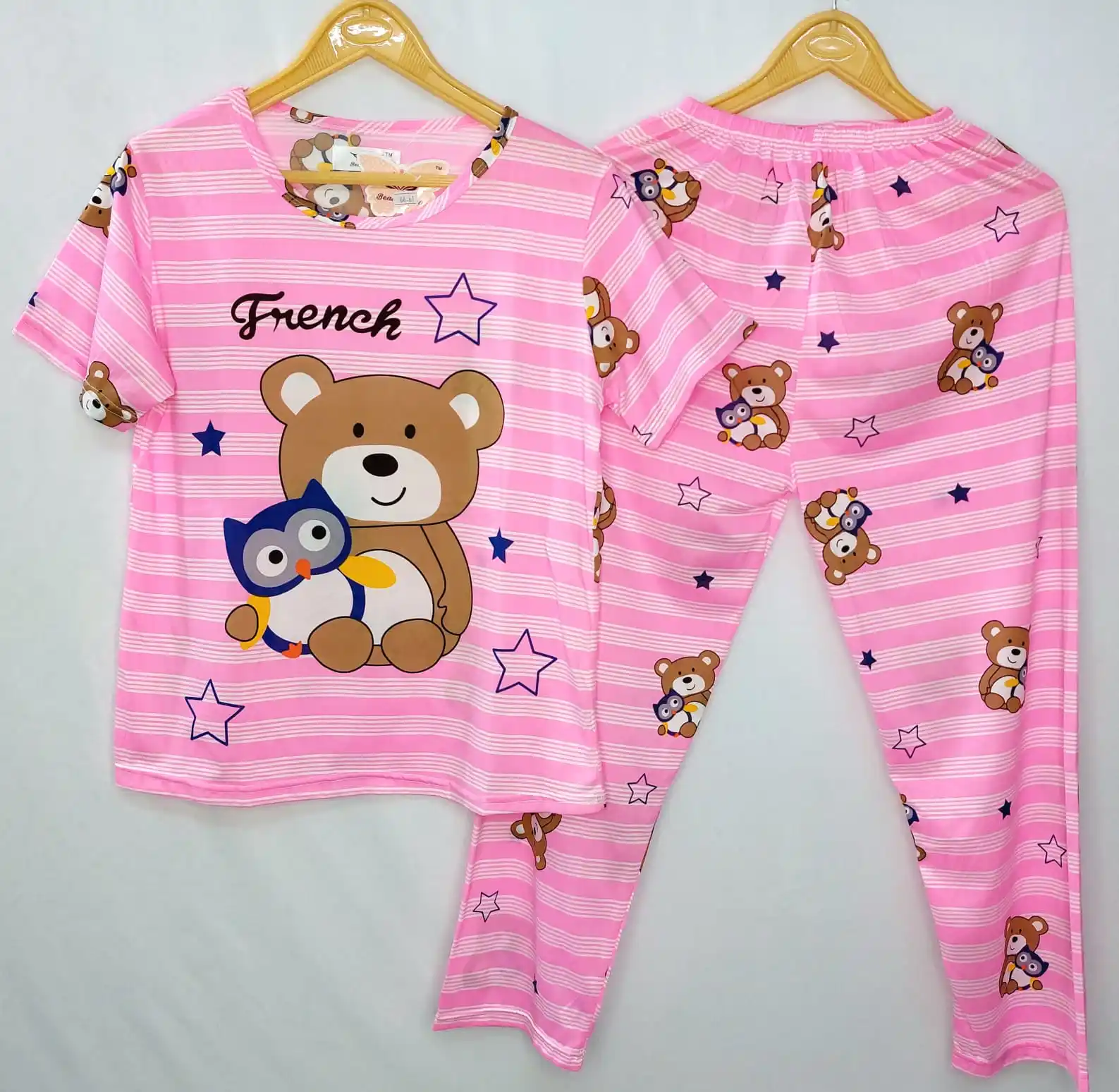 Vestidos de noche manga mujer moda Top nuevo diseño personalizado algodón Pijama mujeres manga corta pijamas conjunto para niña