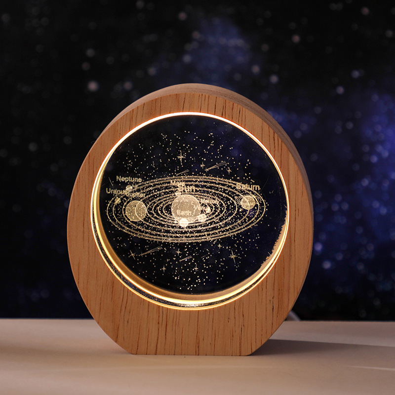 Meteor solar system round wooden frame