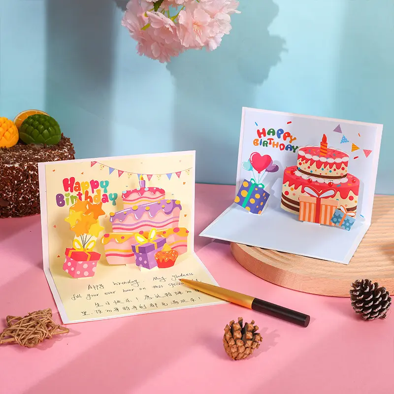 High value ins three-dimensional birthday greeting card cute creative folding 3D blessing diy handmade gift blessing card
