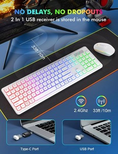 Juego de teclado y ratón inalámbricos retroiluminados RGB con estilo y ahorro de energía con 108 teclas y 2000 DPI para múltiples sistemas - Product Image 4