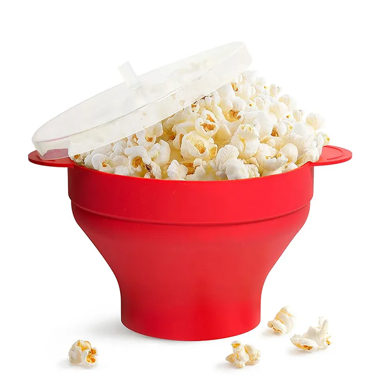 Food Grade Collapsible Microwave Silicone Popcorn Maker Bowl Foldable Silicone Popcorn Bucket Silicone Bowl With Lid