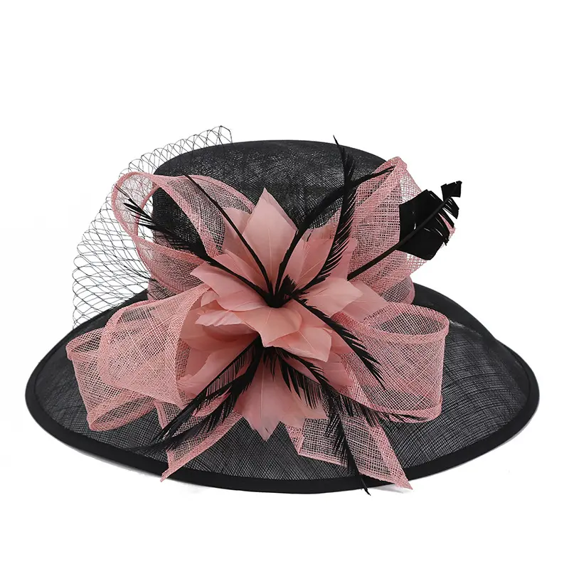 Exagerado Big Mesh Polite Party Performance Headwear flor headwear pequeno chapéu ao longo Jockey Club chapéu alto para senhora mulher