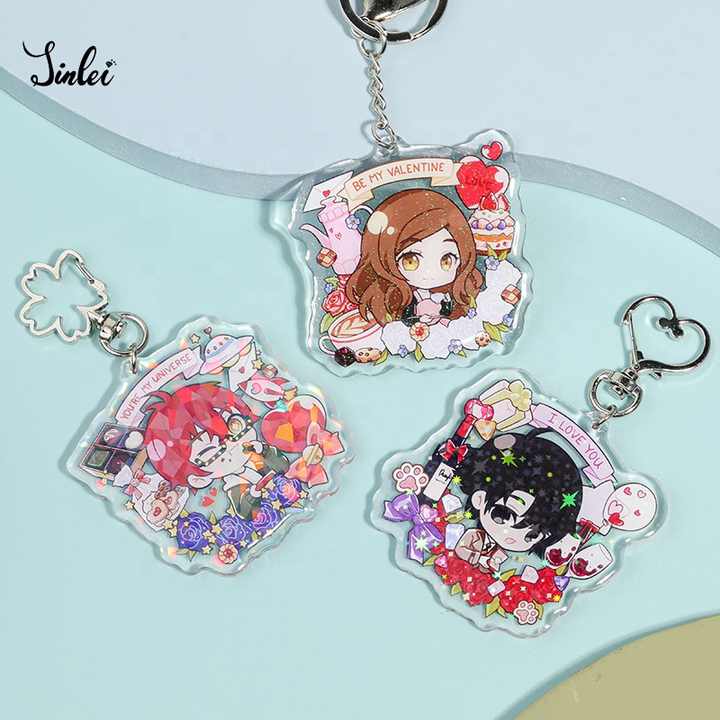 Acryl Anime Sleutelhanger Fabricage Twee Kant Bedrukt Custom Charme Japan Anime Acryl Sleutelhanger Met Glitter Hologram