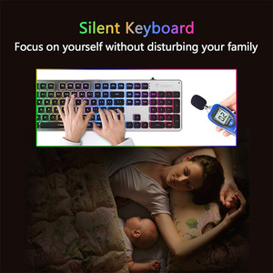 Teclado de membrana para juegos, teclado silencioso retroiluminado LED colorido, Panel completamente de Metal teclado con cable USB - Product Image 4