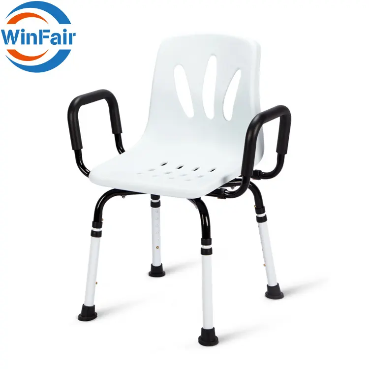 Taburete de baño médico WinFair, asiento de ducha con reposabrazos, silla de baño, banco para adultos discapacitados, inodoro, silla de ducha de aluminio