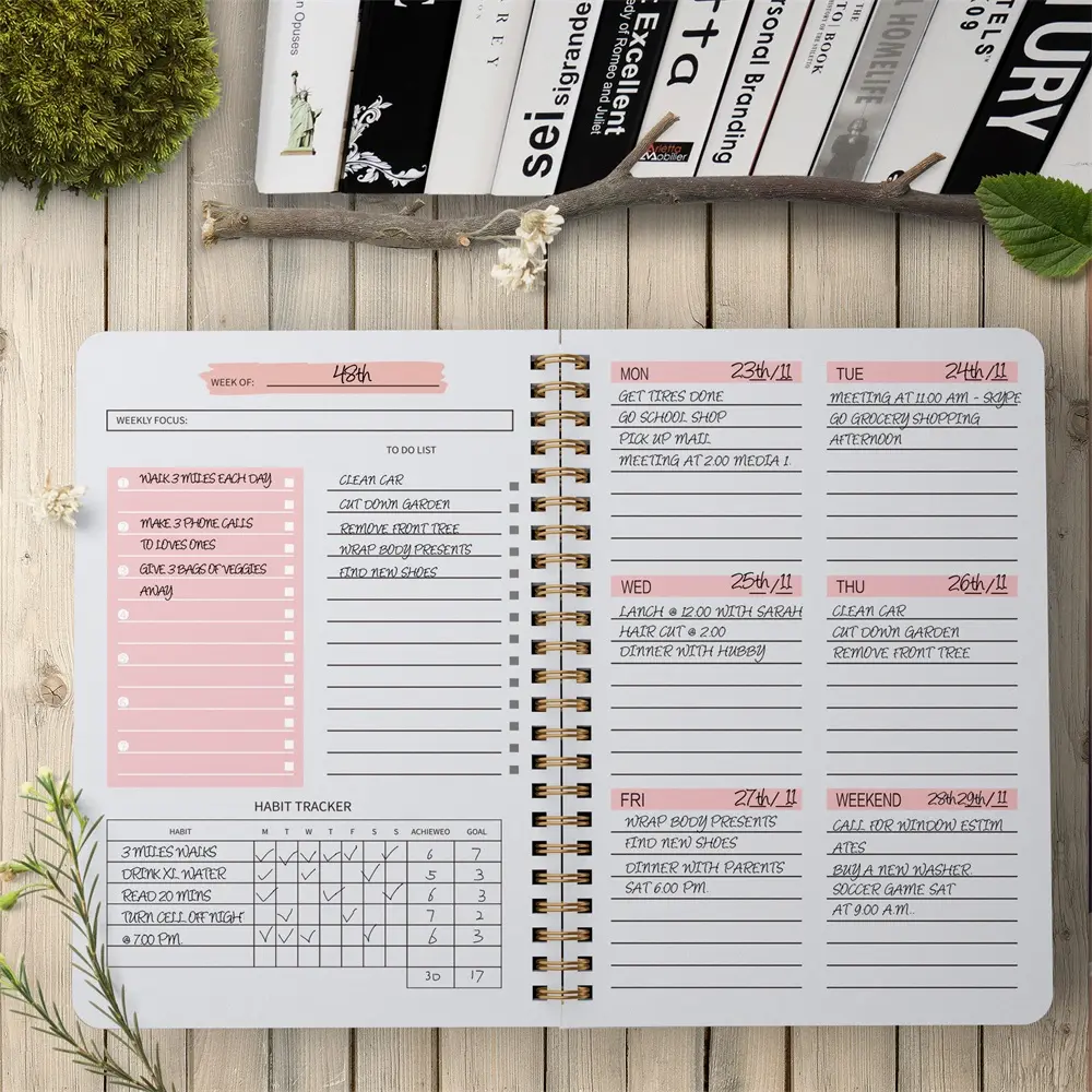 Luxe Dagelijkse Wekelijkse Maandelijkse Op Maat Gemaakte Spiraalvormige Zakelijke Notebook Agenda Agenda Agenda Planner 2024