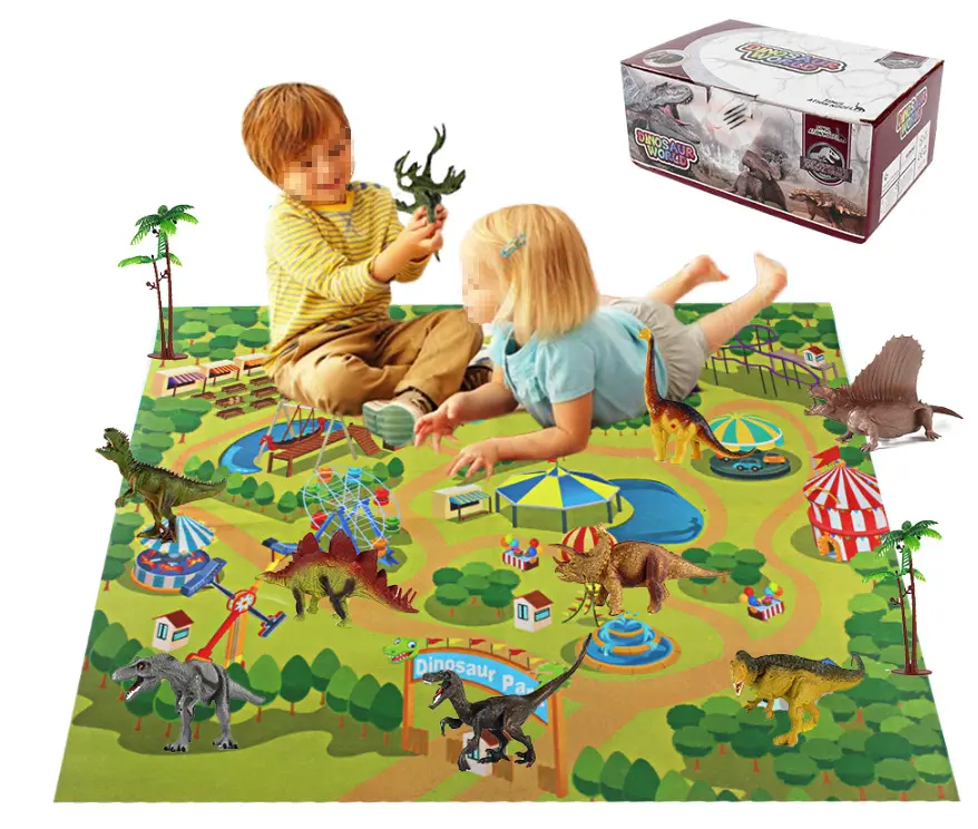 Juego de esteras de dinosaurios populares para niños, modelo de animales de plástico, juguete educativo no tejido