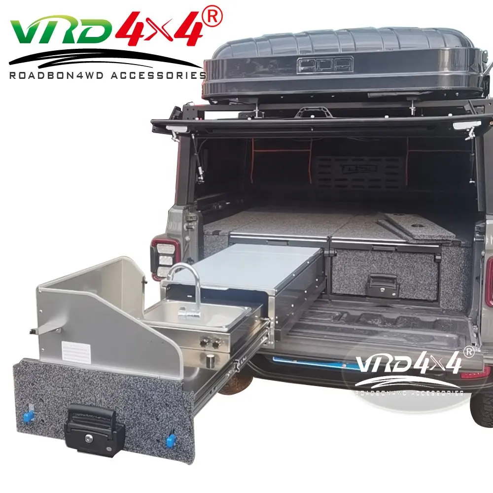 JT Off Road Camp Kitchen Cooking Auto Storage draw System Cajones de metal para Jeep Gladiator Truck Bed Trunk Cajón