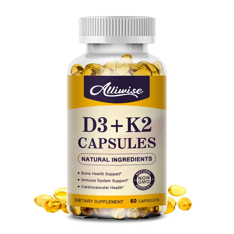 Label pribadi 60 buah kapsul lunak gel Vitamin D3 5000 iu K2 Vitamin D3 K2