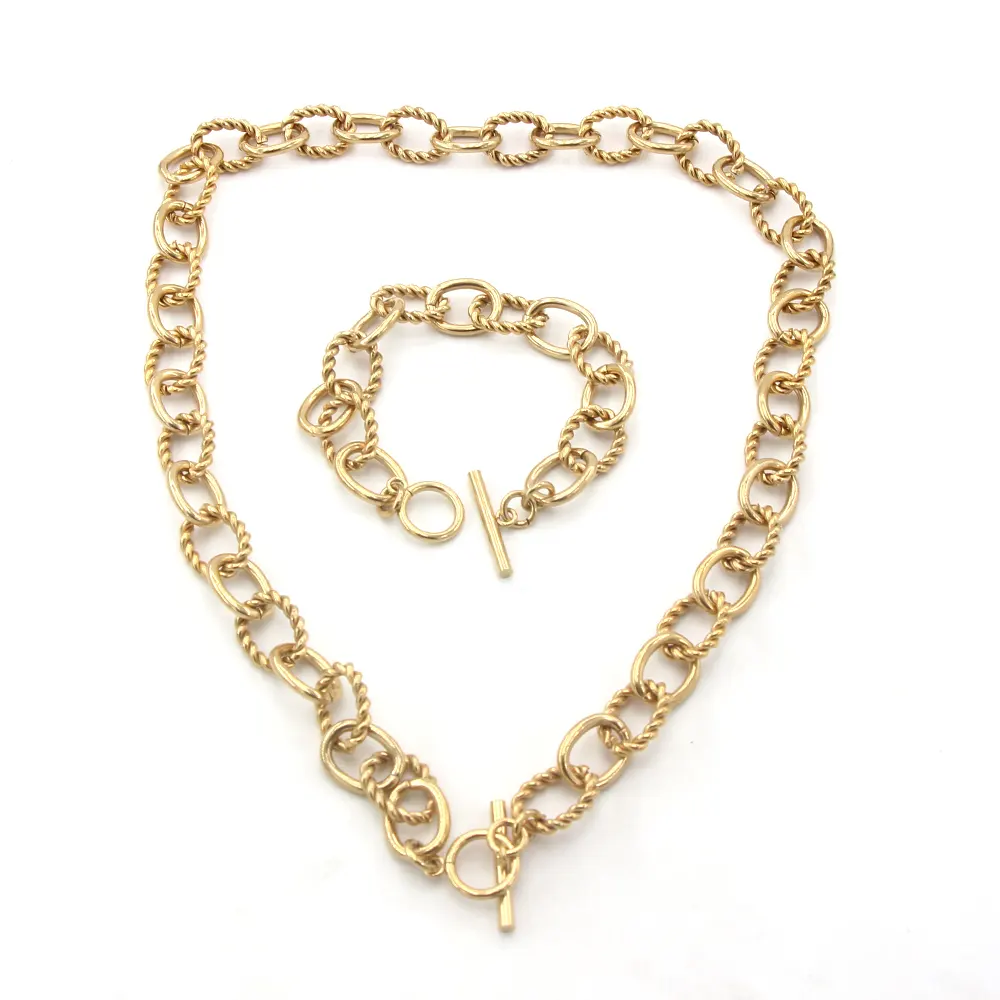 Collar de eslabones chapado en oro de 18k de Dubái, novedad, barato, moda, cadena de cuerda, conjunto de joyería