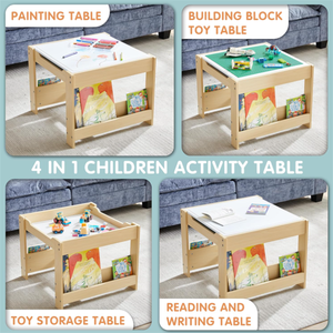 Houten Activiteitstafel Met Boekenplank Kinderen Houtconstructie Spelen Tafel Bouwstenen - Product Image 5