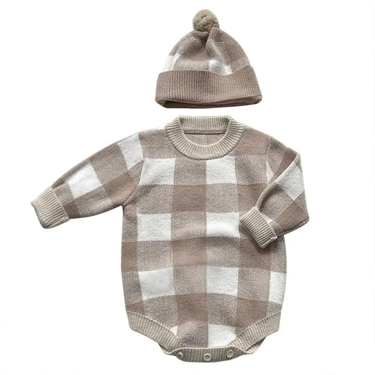 Suéter de punto a cuadros para bebé recién nacido, Pelele de manga larga, ropa de invierno, otoño e invierno, 2022