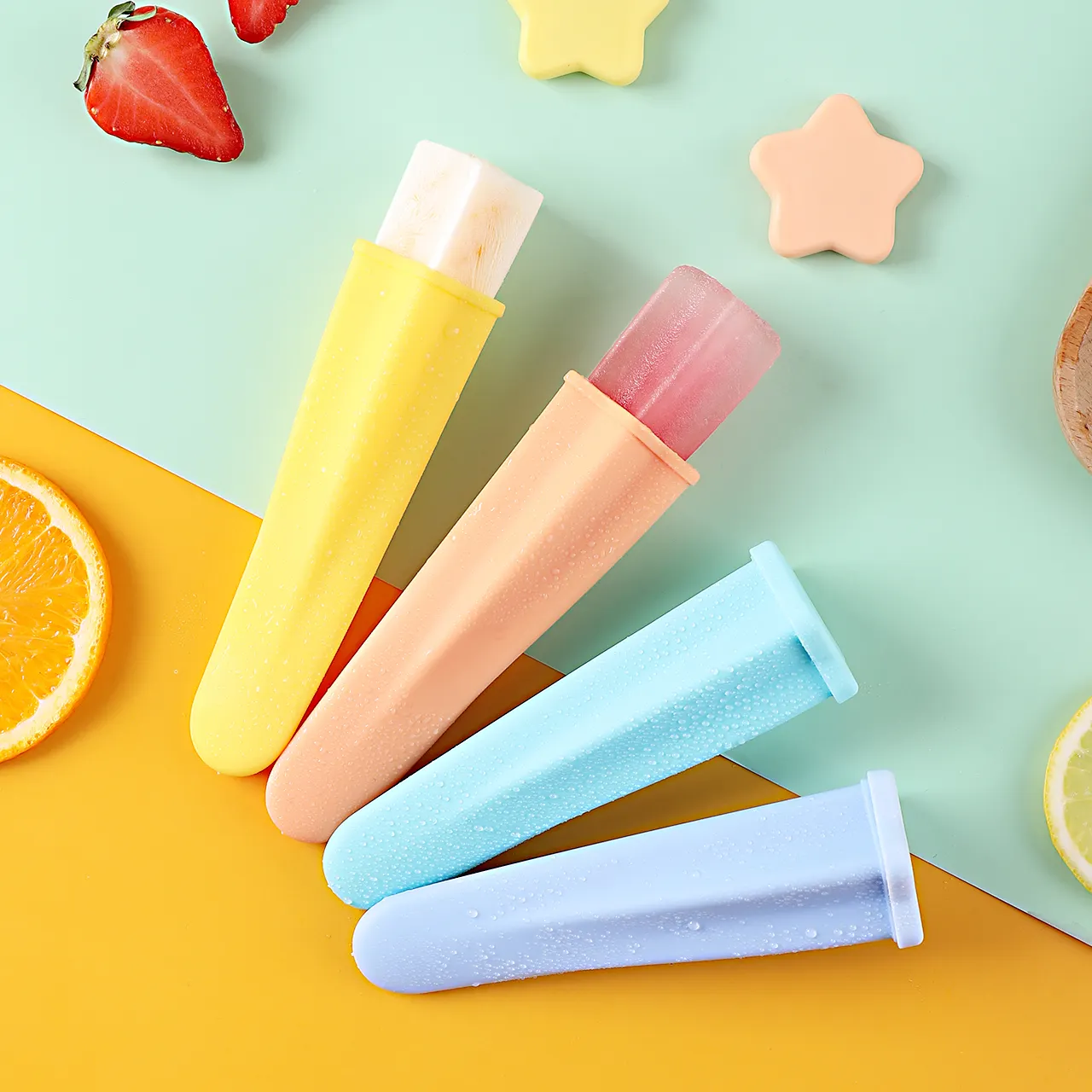 Molde de paleta de helado de silicona Diy en forma de estrella colorida Haixin con tapa de plástico de grado alimenticio