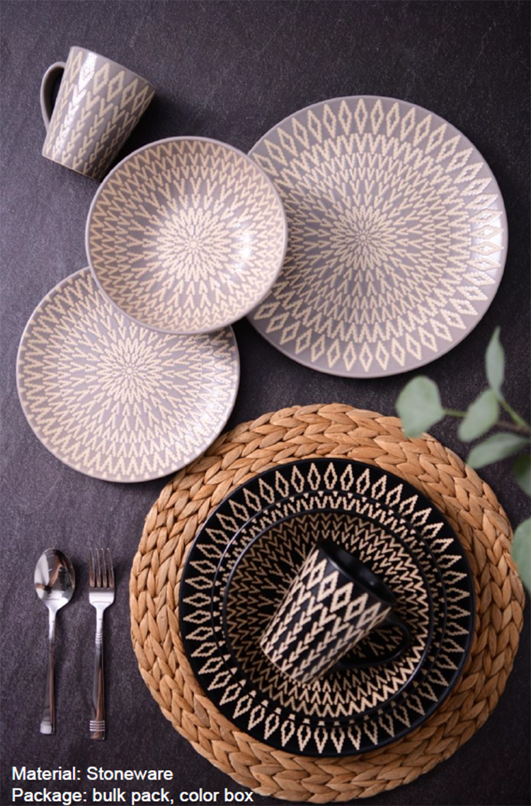 Ceramic dinner plates set price 2021 new style Black Pink Grey Stoneware dinner sets restaurant crockery dinnerwares