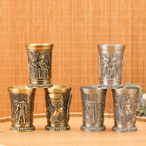 Same Style Vintage 3D Relief Ancient Egypt Myth Relief Art 100ml Zinic Zinc Alloy Metal Gold Copper Shot Glasses - Product Image 2