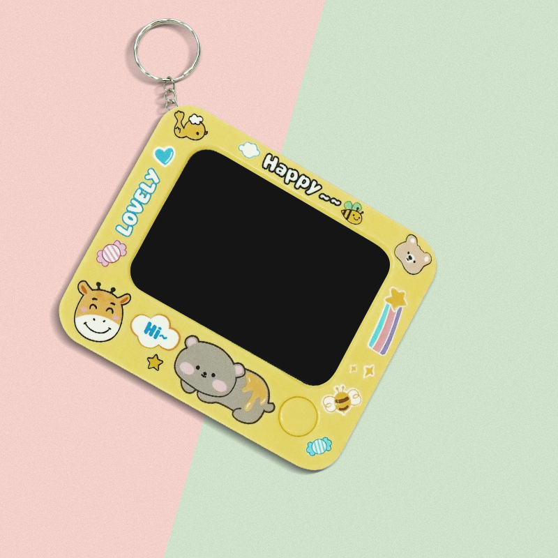Mini portachiavi con lavagna da disegno - giraffa gialla con anello portachiavi