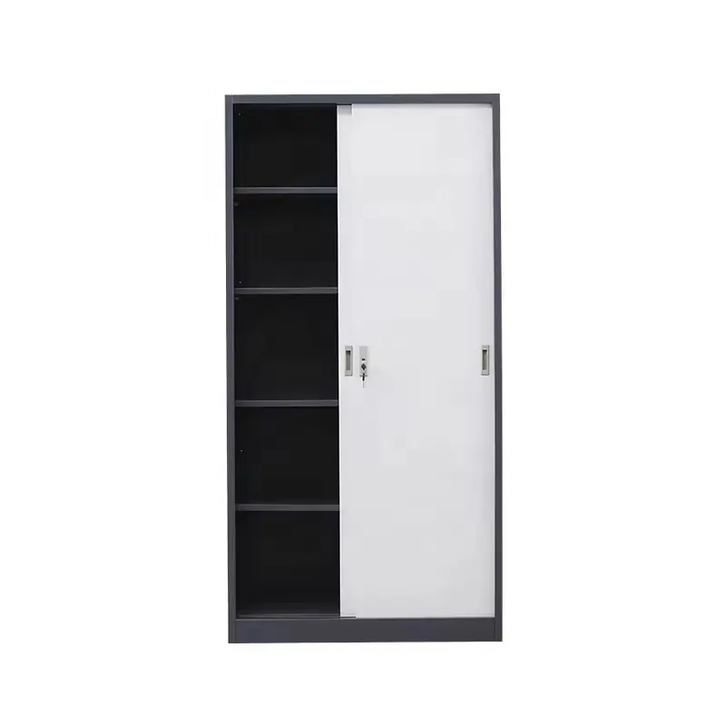 Commerical furniture metal KD storage file cabinets two sliding door steel cupboard with shelves