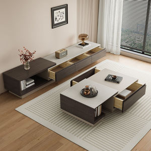 יחידת טלוויזיה מעץ מלא extendable עם אחסון יוקרה מודרני סלון ריהוט עץ טלוויזיה שולחן מדיה קונסולת טלוויזיה לעמוד ארון - Product Image 3