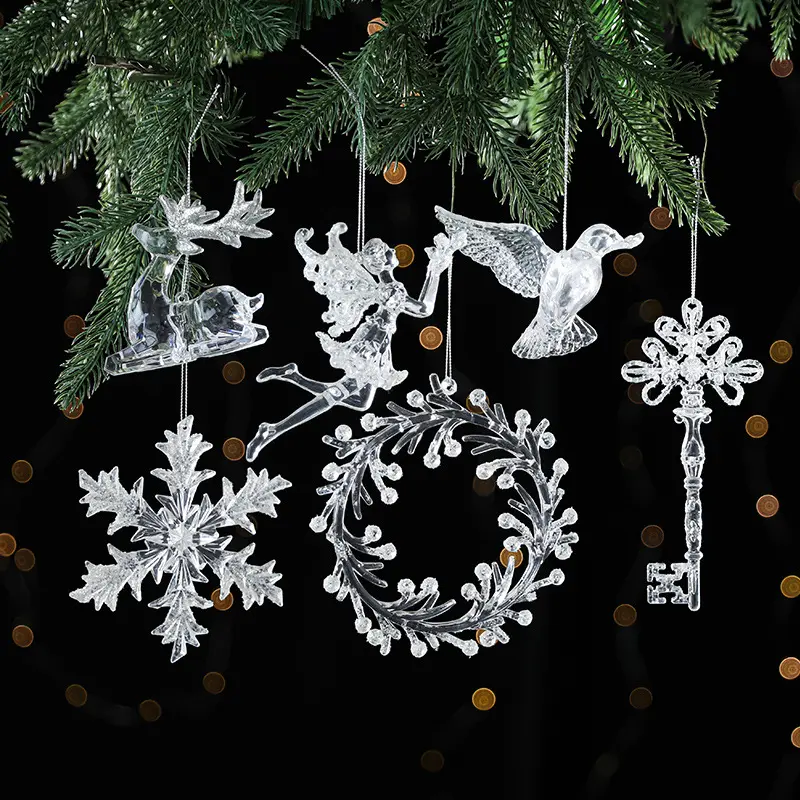 Venta caliente transparente acrílico transparente árbol de Navidad adornos colgantes Popular cristal vacaciones hogar árbol de Navidad Decoración