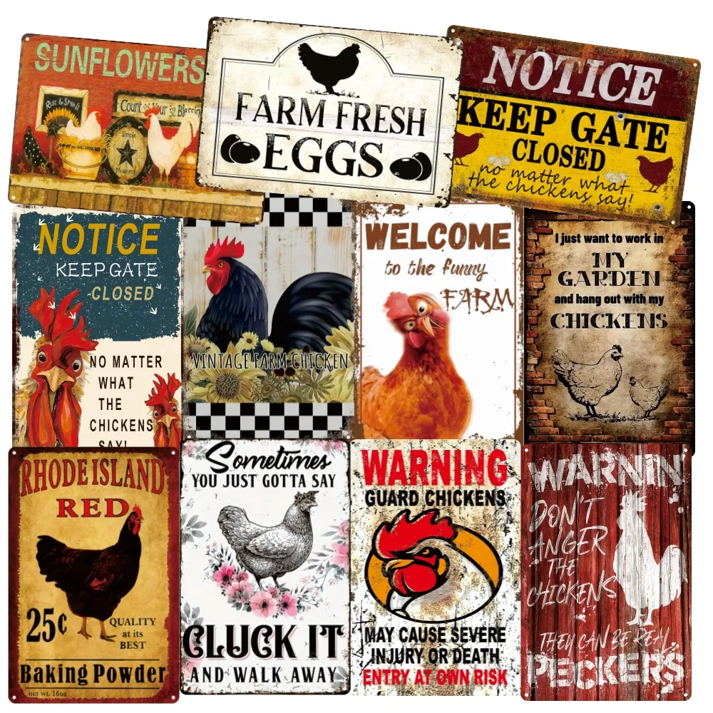 Vintage Farmhouse Plaques Chicken Metal Tin Signs Coop Metal Poster Funny Chicken Signs for Farm Country Cottage Chicken Coop