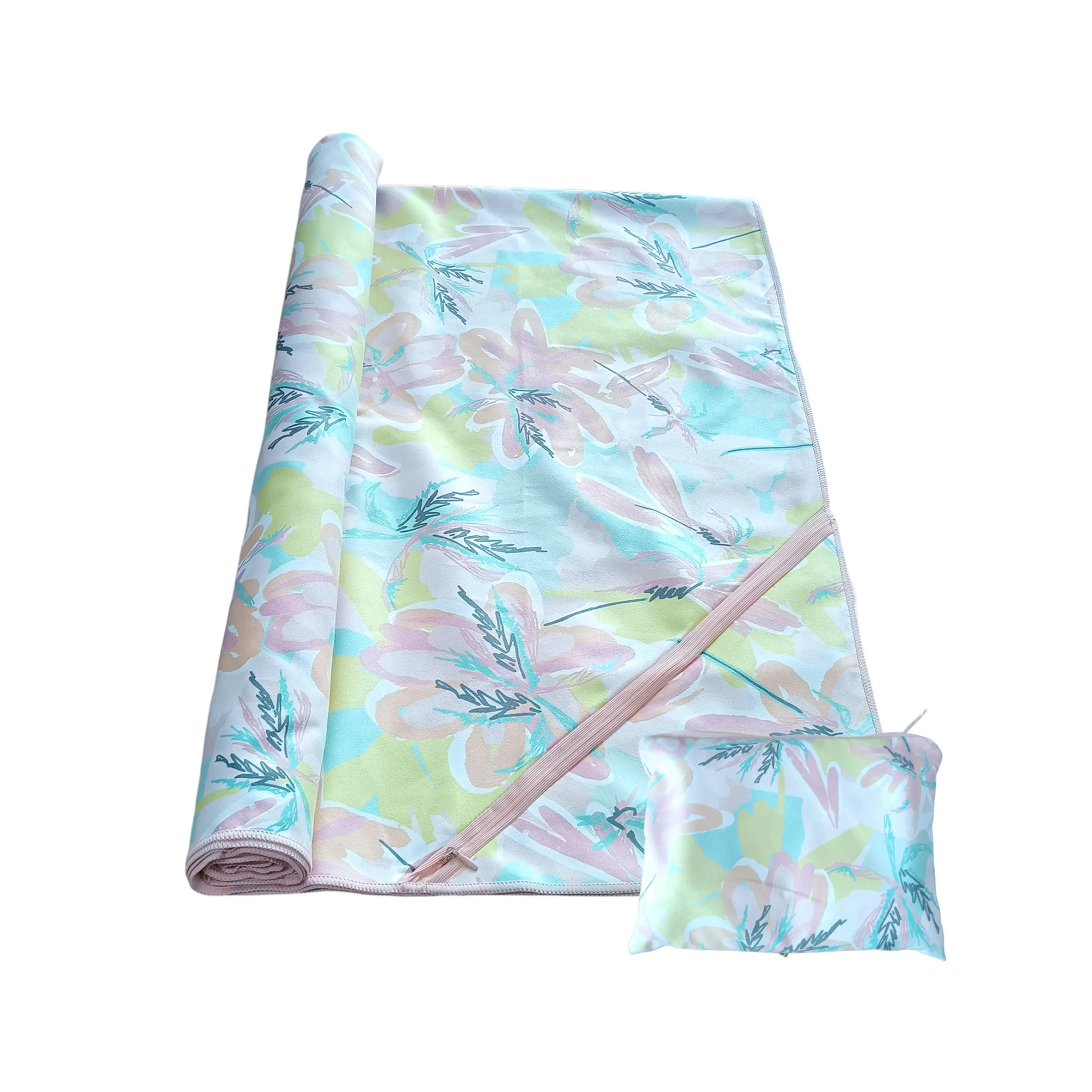 Free sample fast shipping custom zipper pocket with logo sand free quick dry microfiber towel for summer beach swim pool