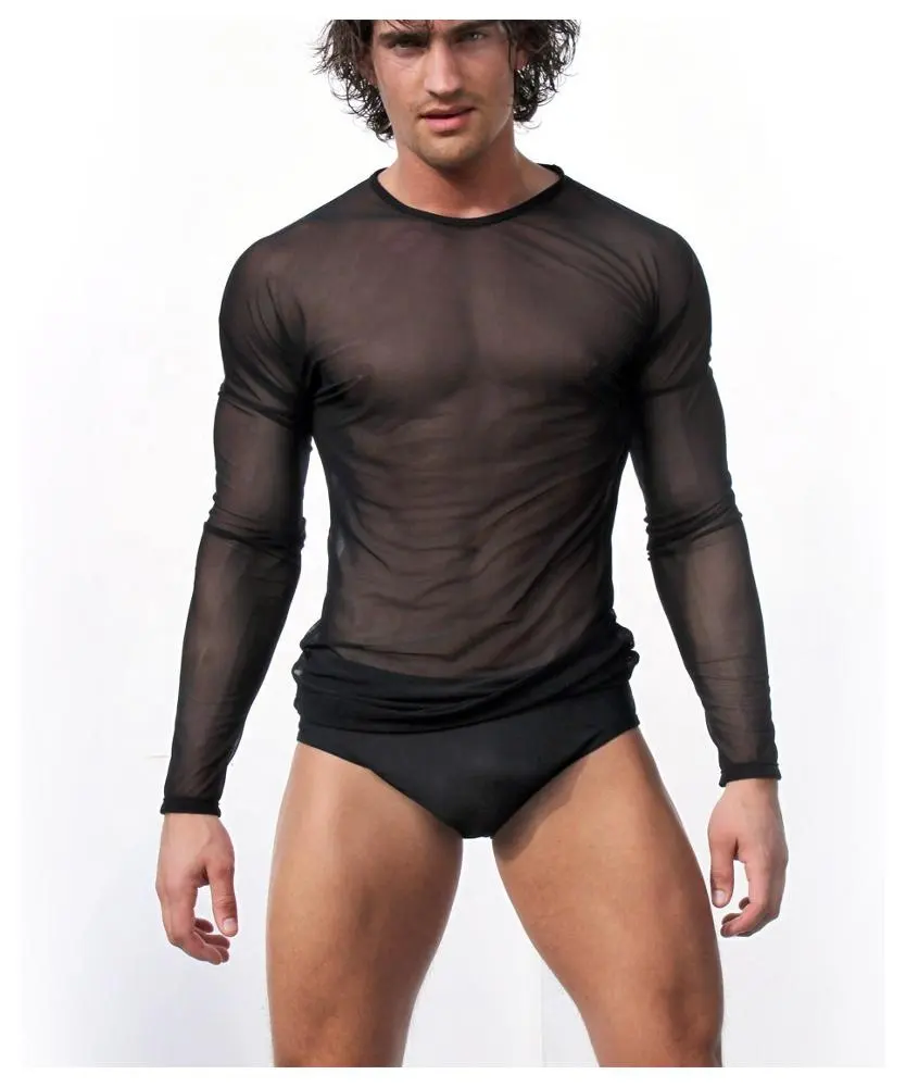 T-shirt à manches longues et en maille transparente pour homme, maillot de Sport, GYM et Sport, séchage rapide, 10 pièces