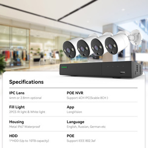 Cantonk 8チャンネルCCTVセットホームオフィスカメラ5MPフラッシュライト & ボイスアラームNVR 24hレコーディングLongvision App Poe Kitsフルセット