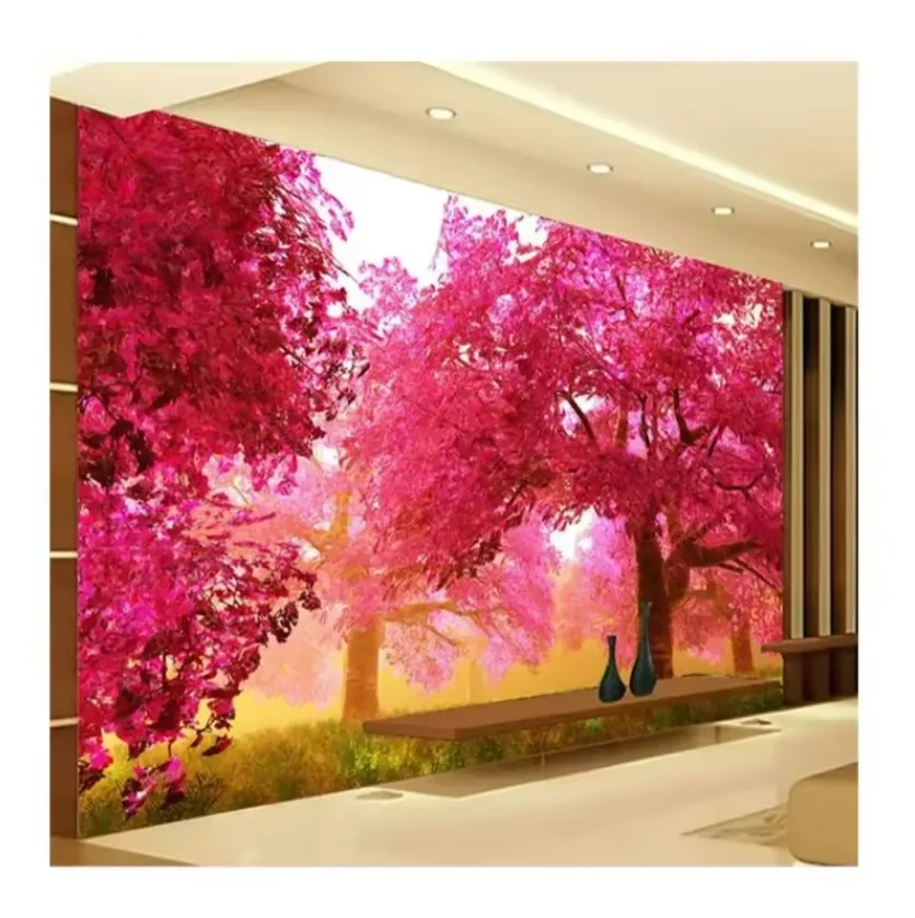 Papier Peint Personnalisé Rose Cerisier Herbe 3d Mural Tv Fond Décoration Murale Papier Peint